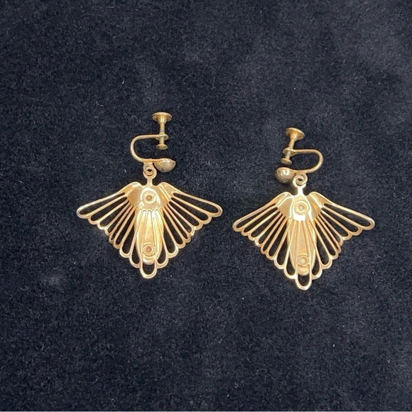 Vintage Gold Sunstone Clip On Earrings Screw Back Style Gift Retro Boho Glam - Picture 8 of 10